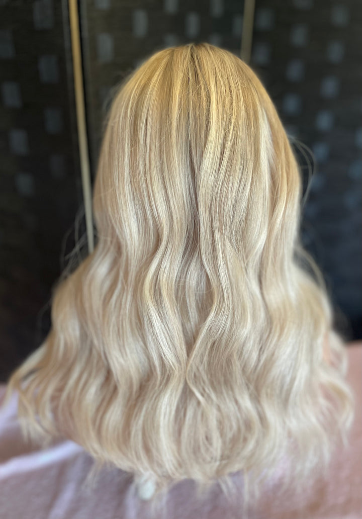 Silk Base Topper - White Blonde/Shadow Roots - European Hair