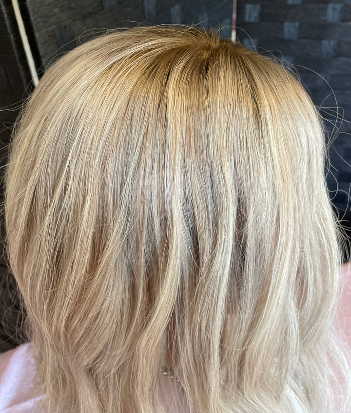 Silk Base Topper - White Blonde/Shadow Roots - European Hair
