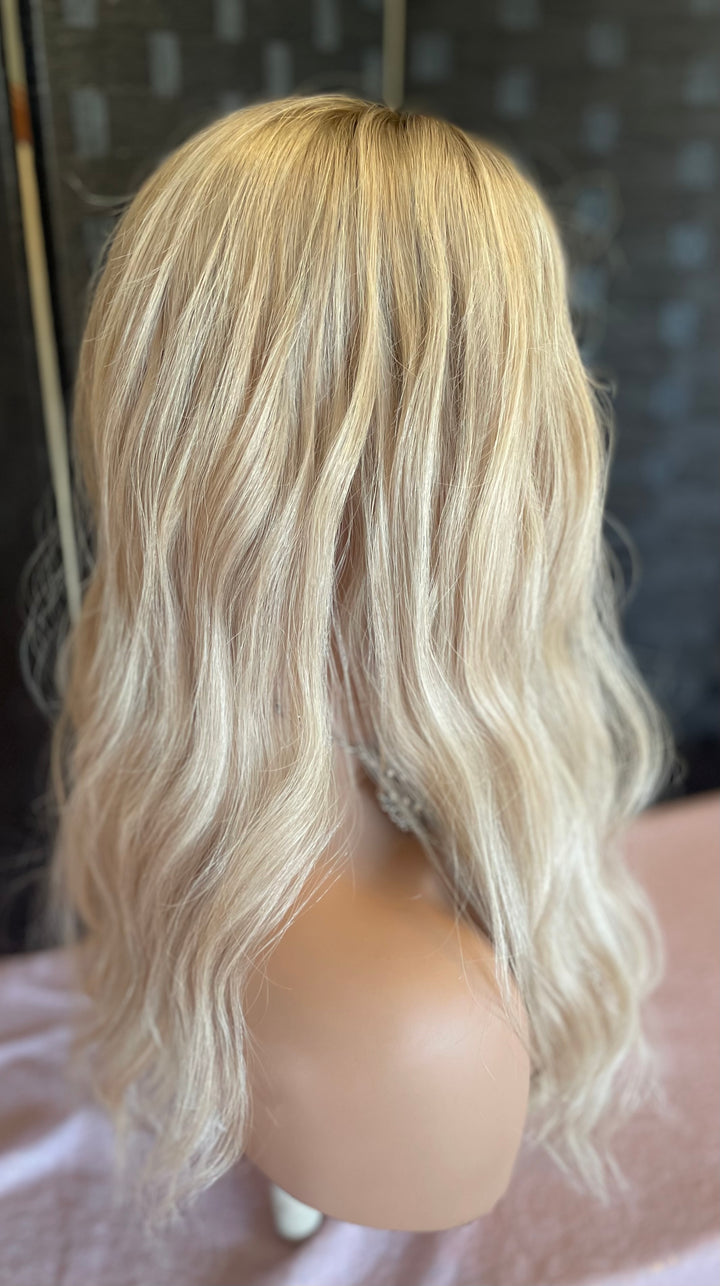 Silk Base Topper - White Blonde/Shadow Roots - European Hair