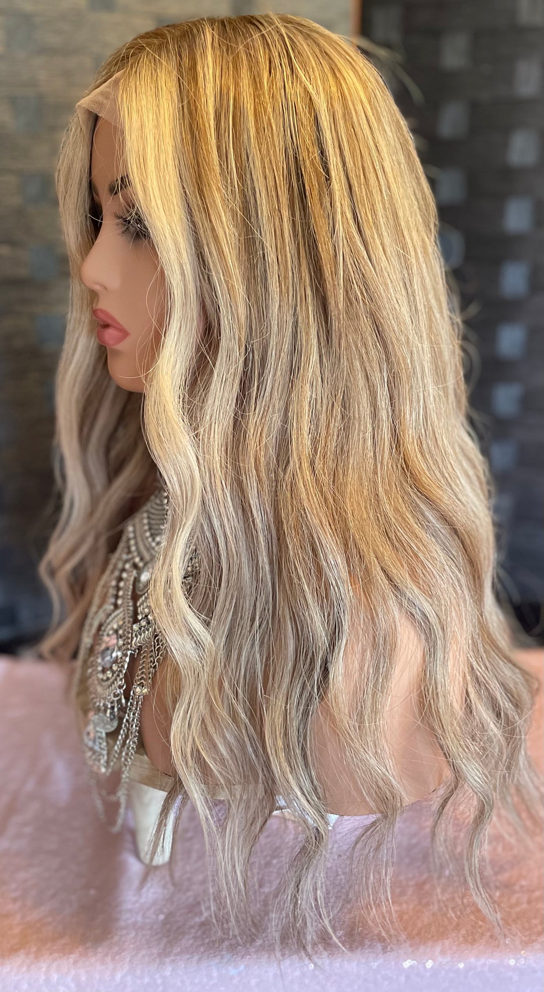 LACE-TOP WIG - Dimensional Light Brown/Light Blonde with Shadow Roots - 100% Luxury European Hair