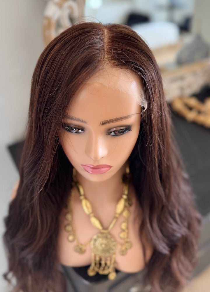 Luxury HD Lace Front European Human Hair Wig - Warm Auburn Brown