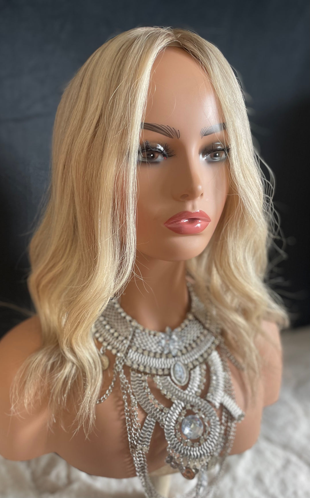 Full Volume Mono Base Topper - 7.5”x8” Base - 14” - Dimensional Blonde with Shadow Roots