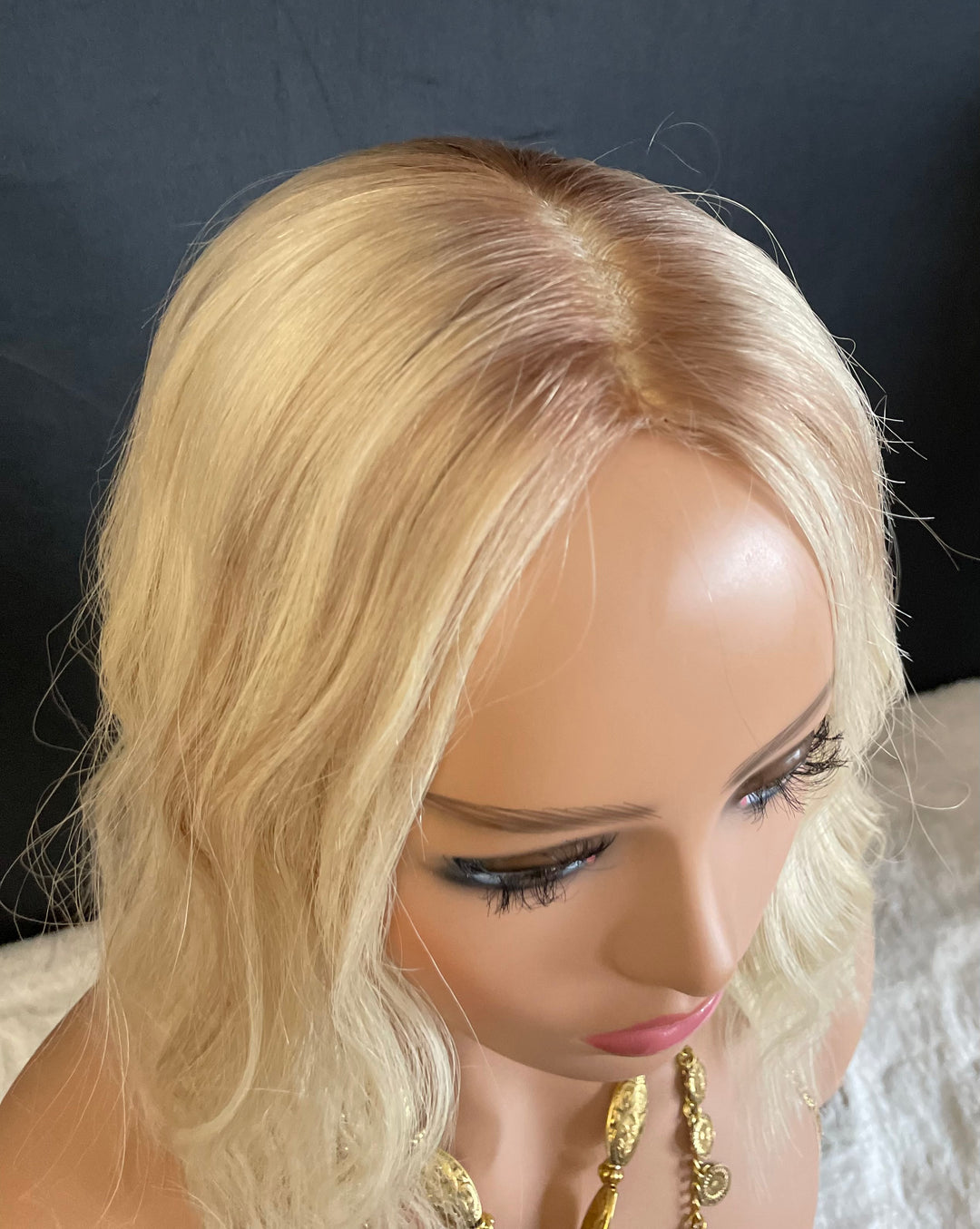 Full Volume Hair Topper - 14” Bob Style - European Luxury Hair - Light Cool Blonde & Lowlights