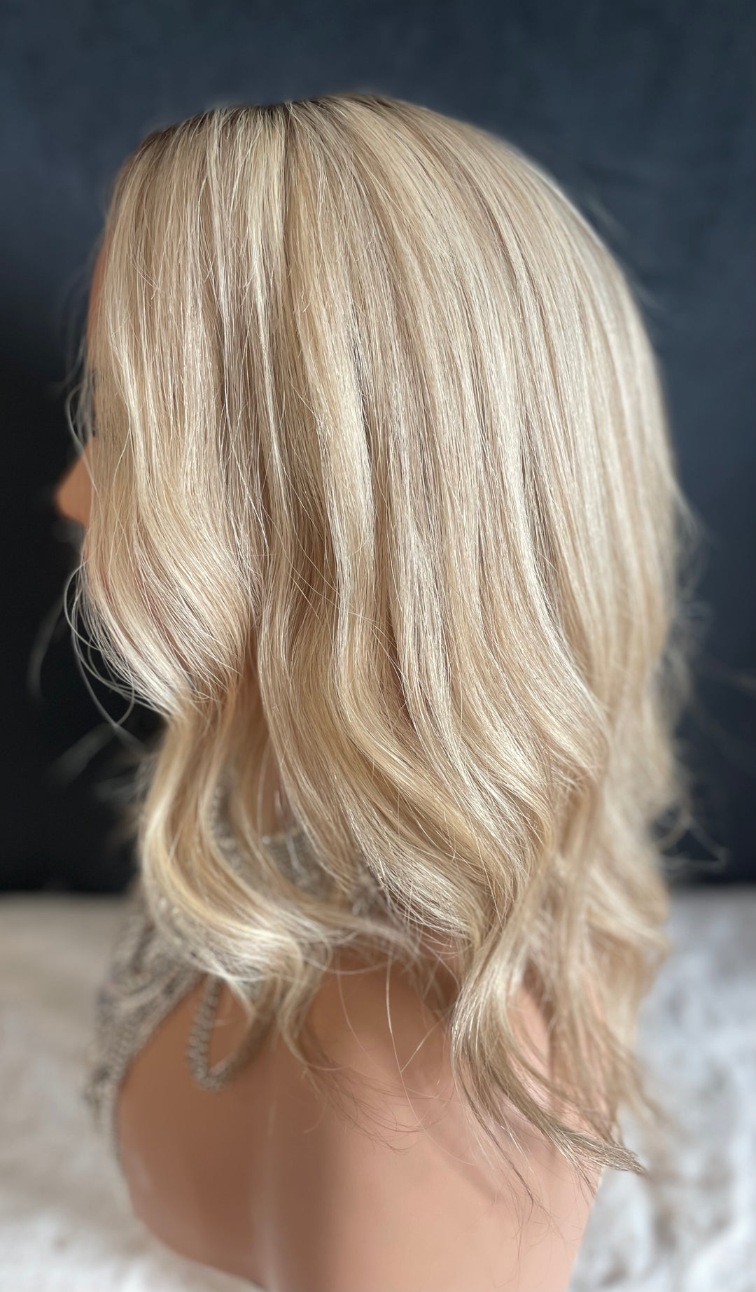 Full Volume Mono Base Topper - 7.5”x8” Base - 14” - Dimensional Blonde with Shadow Roots