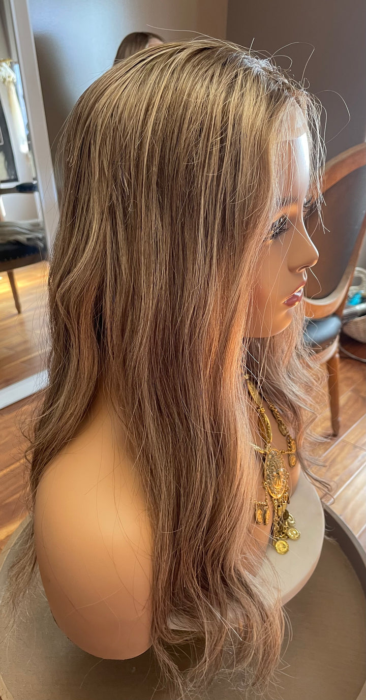 Lace Front with Mono Top Topper - Dimensional Ash Blonde/Dark Blonde Colour