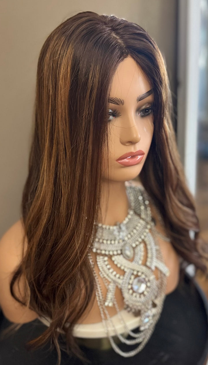 Silk Base Topper - Medium Brown with Highlights