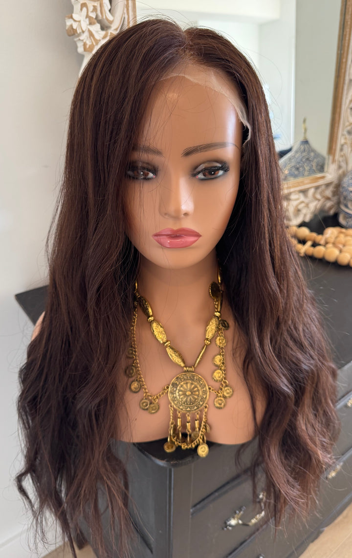 Luxury HD Lace Front European Human Hair Wig - Warm Auburn Brown