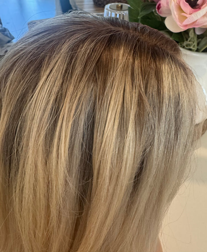 European Lace Top Wig - Rooted Blonde Bob Style