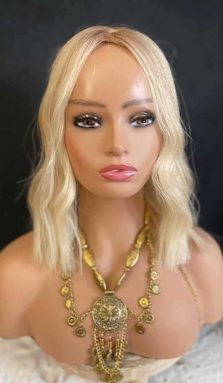 Full Volume Hair Topper - 14” Bob Style - European Luxury Hair - Light Cool Blonde & Lowlights