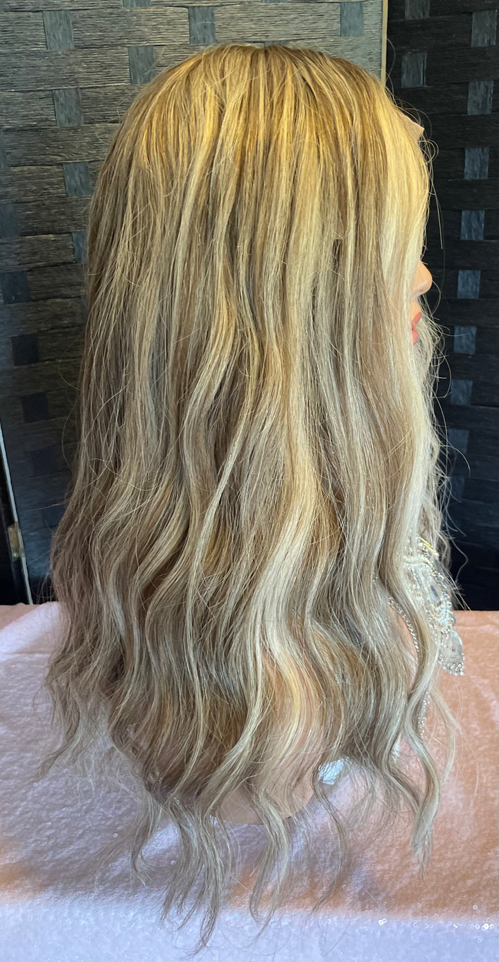 LACE-TOP WIG - Dimensional Light Brown/Light Blonde with Shadow Roots - 100% Luxury European Hair