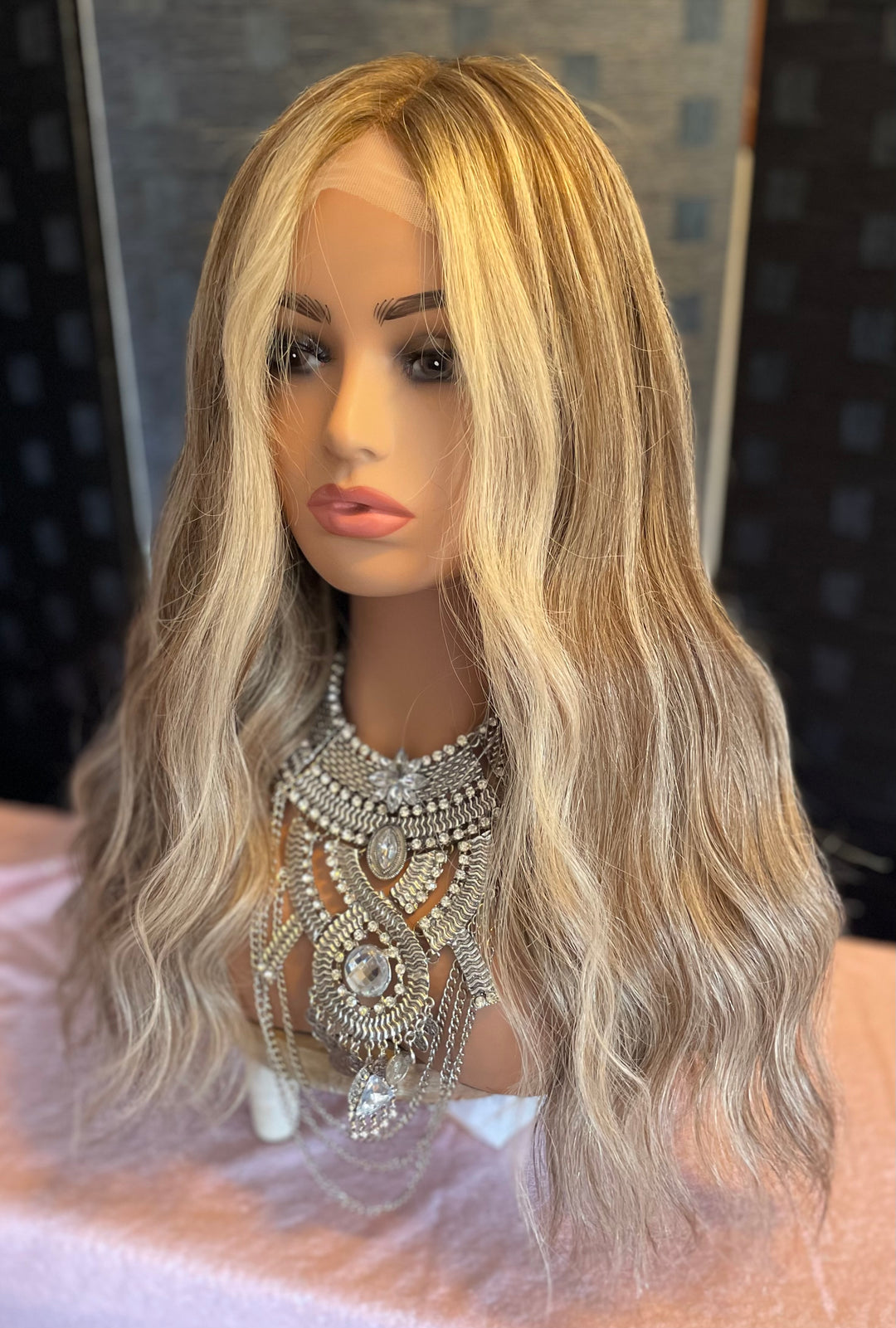 LACE-TOP WIG - Dimensional Light Brown/Light Blonde with Shadow Roots - 100% Luxury European Hair