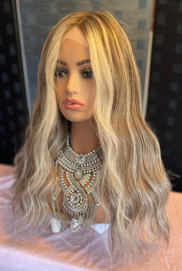 LACE-TOP WIG - Dimensional Light Brown/Light Blonde with Shadow Roots - 100% Luxury European Hair