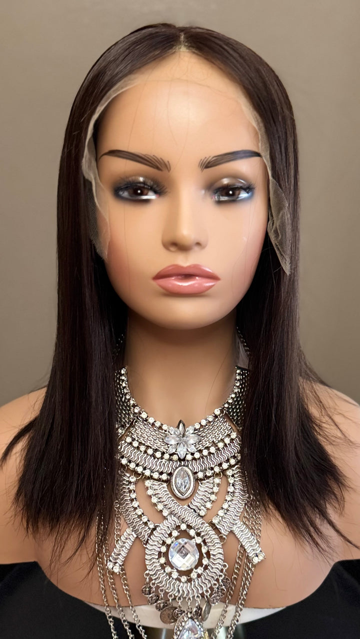 LACE-TOP WIG - Dark Brown with Subtle Highlights - 100% Luxury European Hair