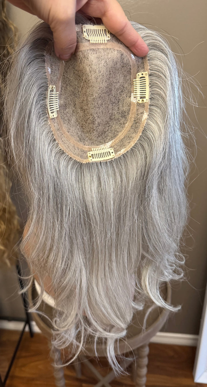 Full Volume Hair Topper - Salt and Pepper Shade - 5x6.5" Mono Base - European Hair