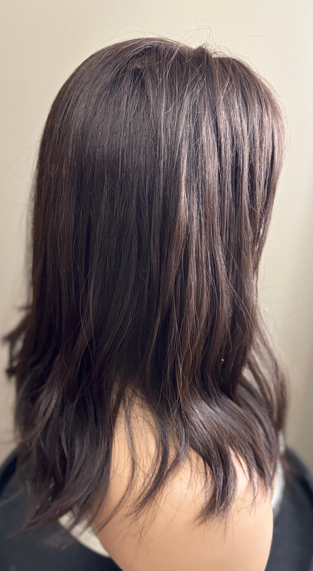 European Lace Top Wig - Dark Brown with Subtle Auburn Highlights with Bangs