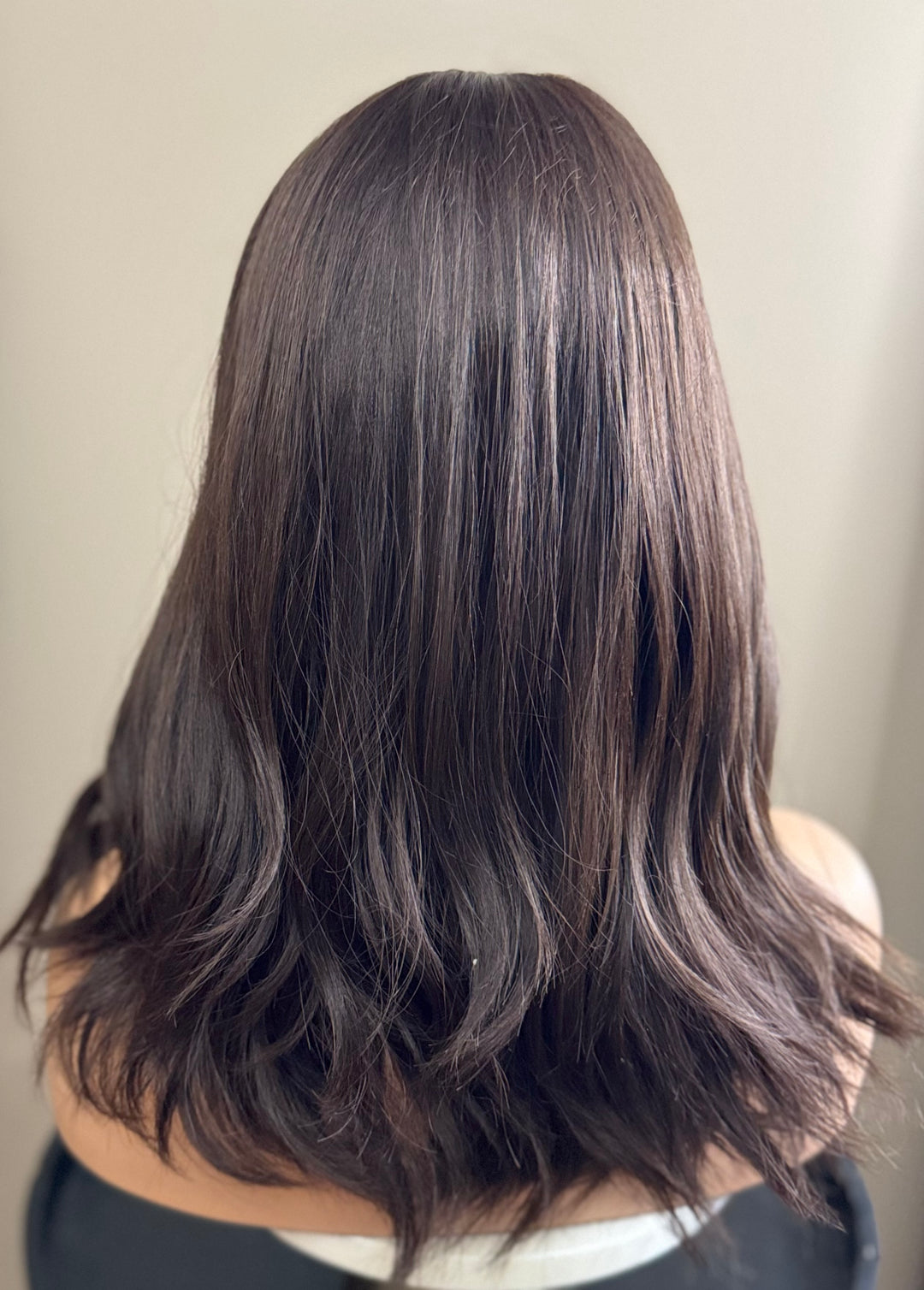 European Lace Top Wig - Dark Brown with Subtle Auburn Highlights with Bangs