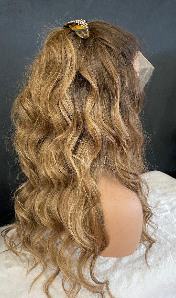 NADIA - Dark Blonde with Medium Brown Roots - HD Lace Wig – 100% Human Hair, Natural Hairline