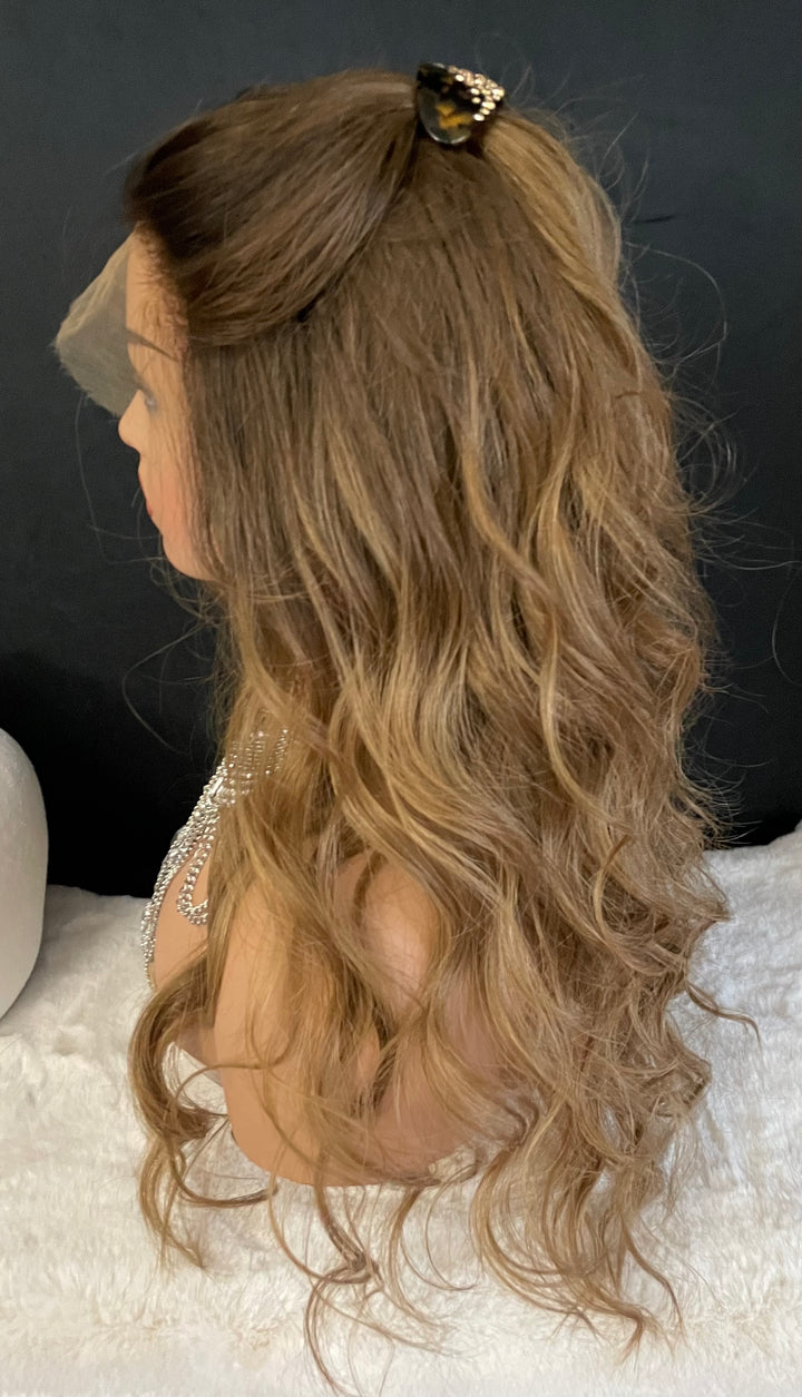 NADIA - Dark Blonde with Medium Brown Roots - HD Lace Wig – 100% Human Hair, Natural Hairline