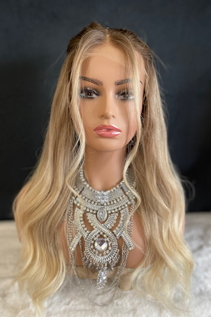 MARBELLA - Light Ash Blonde with Dark Ash Blonde Roots - HD Lace Wig – 100% Human Hair, Natural Hairline