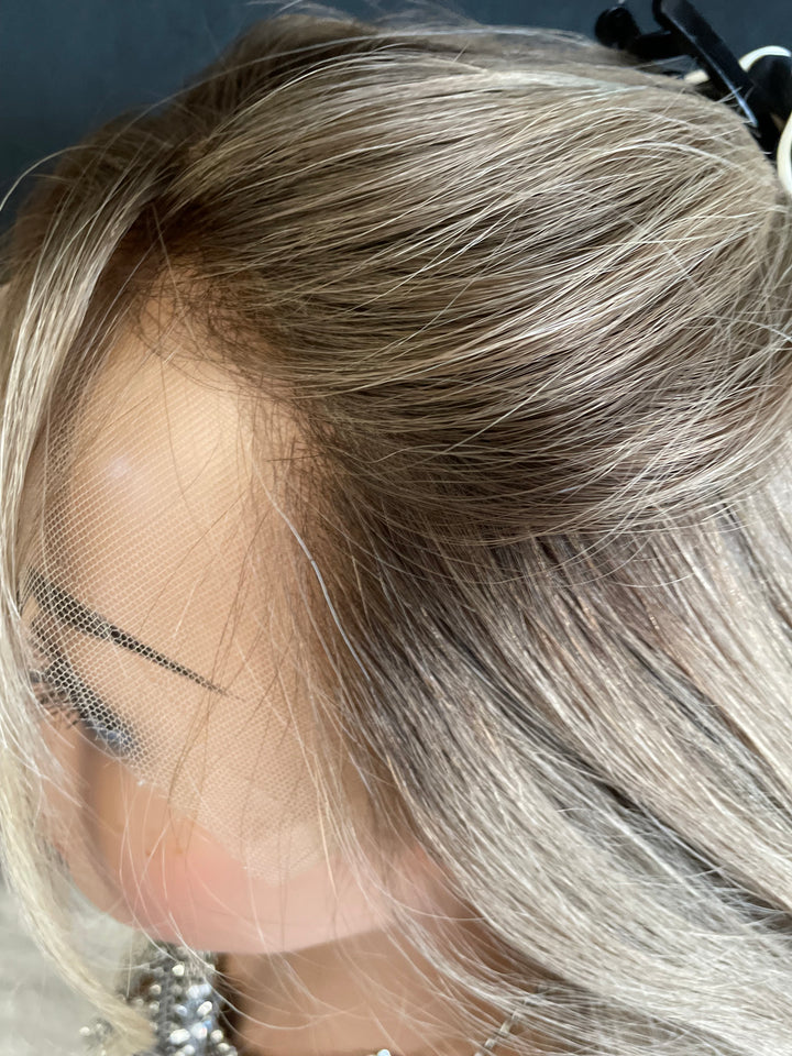 MARBELLA - Light Ash Blonde with Dark Ash Blonde Roots - HD Lace Wig – 100% Human Hair, Natural Hairline