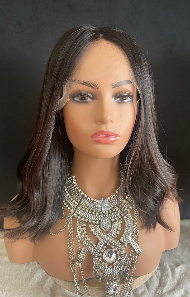 LACE-TOP WIG - Dark Brown with Subtle Highlights - 100% Luxury European Hair