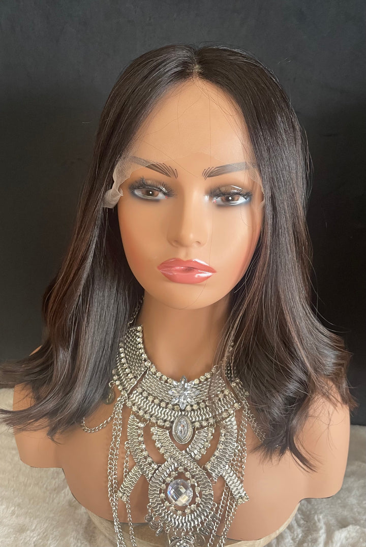 LACE-TOP WIG - Dark Brown with Subtle Highlights - 100% Luxury European Hair