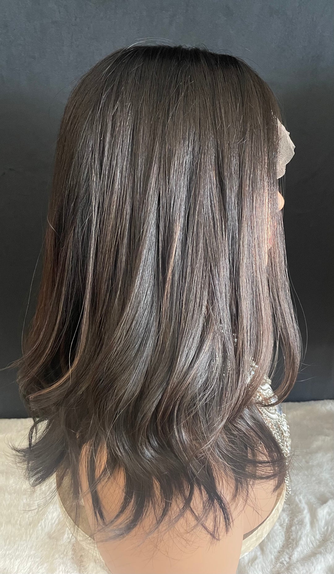 LACE-TOP WIG - Dark Brown with Subtle Highlights - 100% Luxury European Hair