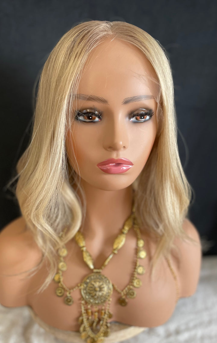LACE-TOP WIG - Light Blonde with Shadow Roots - 100% Luxury European Hair