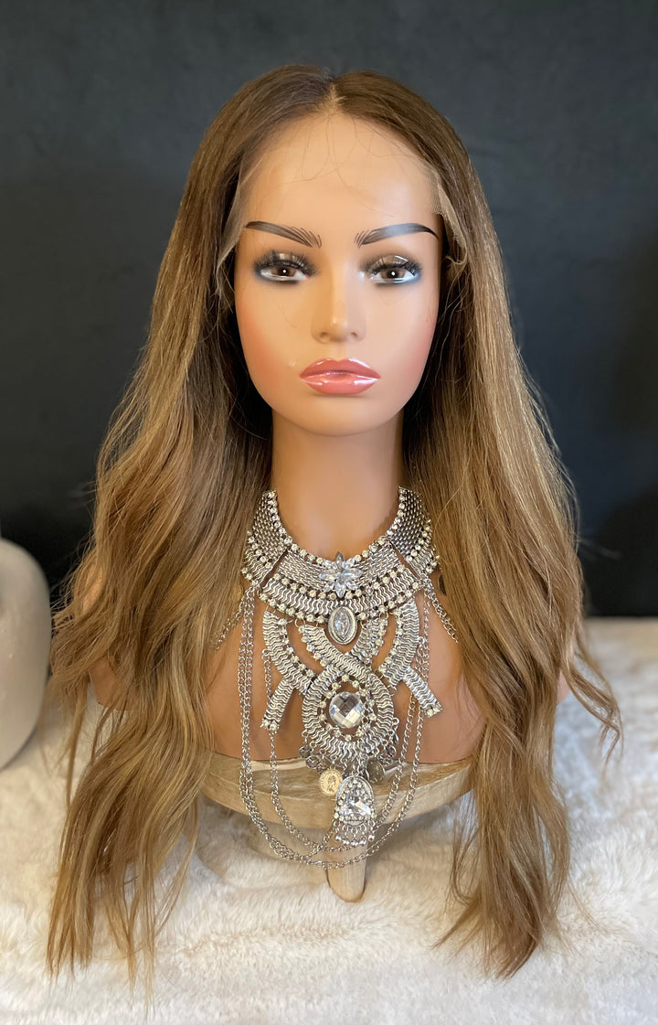 NADIA - Dark Blonde with Medium Brown Roots - HD Lace Wig – 100% Human Hair, Natural Hairline