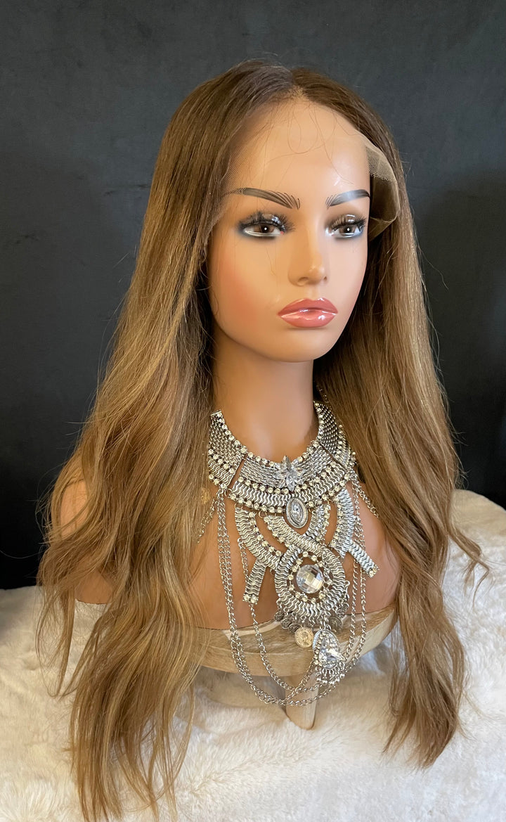 NADIA - Dark Blonde with Medium Brown Roots - HD Lace Wig – 100% Human Hair, Natural Hairline
