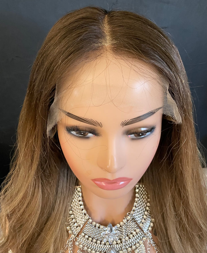 NADIA - Dark Blonde with Medium Brown Roots - HD Lace Wig – 100% Human Hair, Natural Hairline