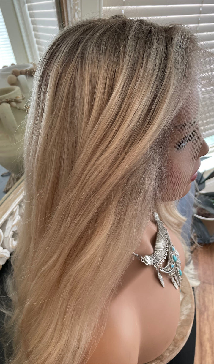 BONITA - Platinum Blonde Wig with Shadow Roots - HD Lace Wig – 100% Human Hair, Natural Hairline