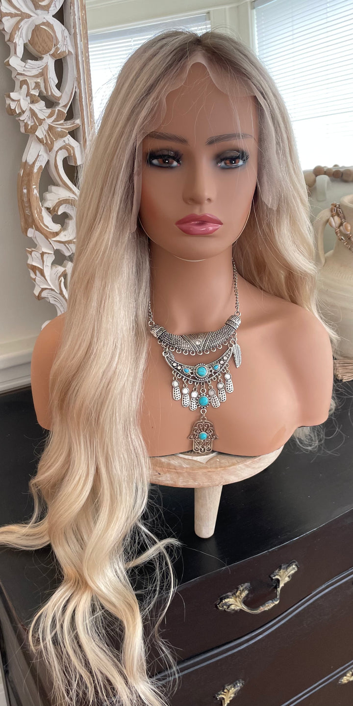 BONITA - Platinum Blonde Wig with Shadow Roots - HD Lace Wig – 100% Human Hair, Natural Hairline