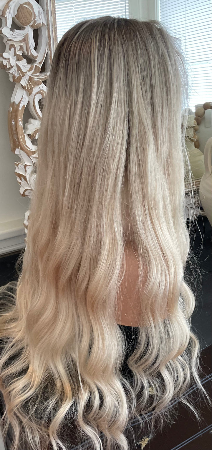 BONITA - Platinum Blonde Wig with Shadow Roots - HD Lace Wig – 100% Human Hair, Natural Hairline