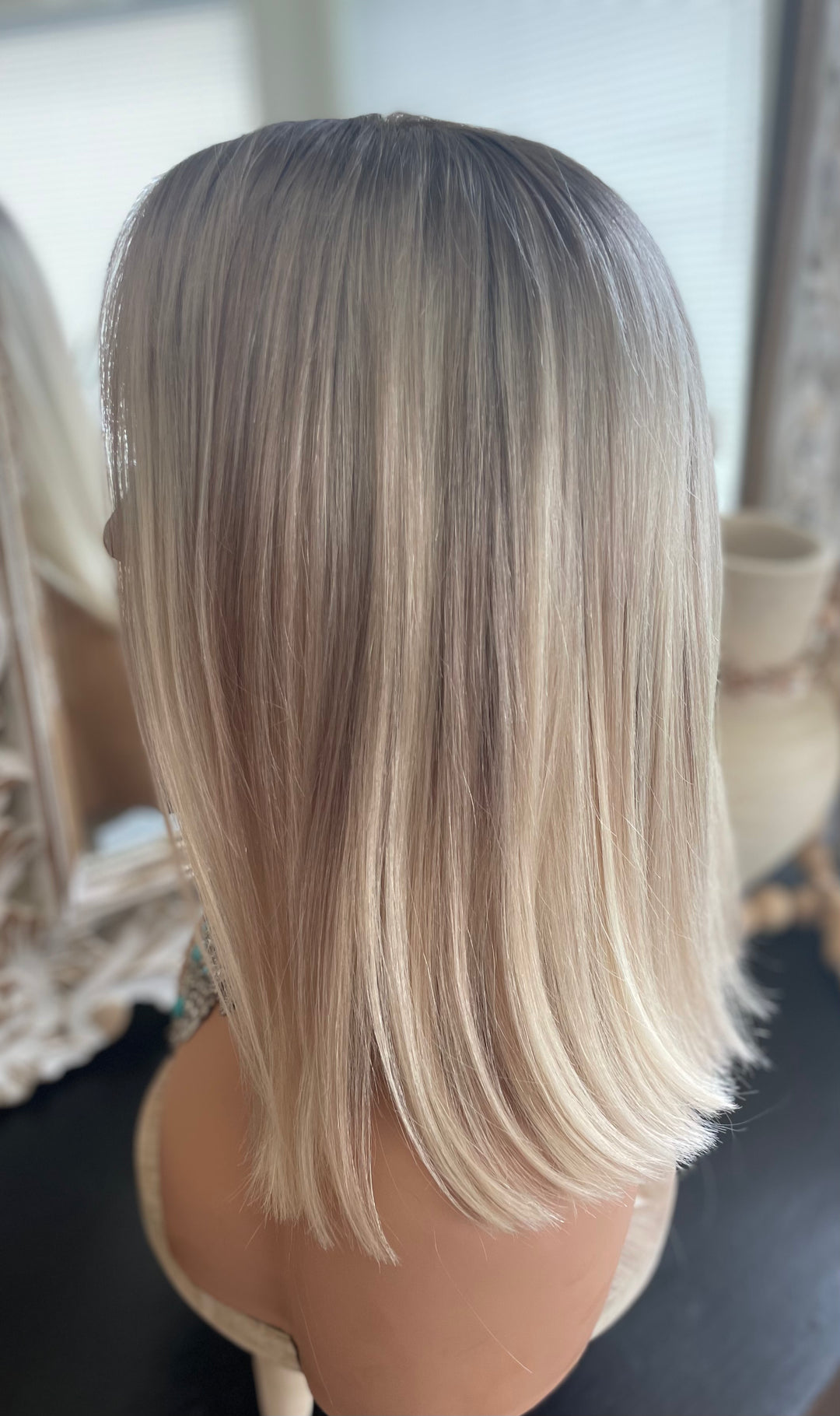 Fully Handtied Mono Top Wig - Light Blonde with Shadow Roots and Lowlights