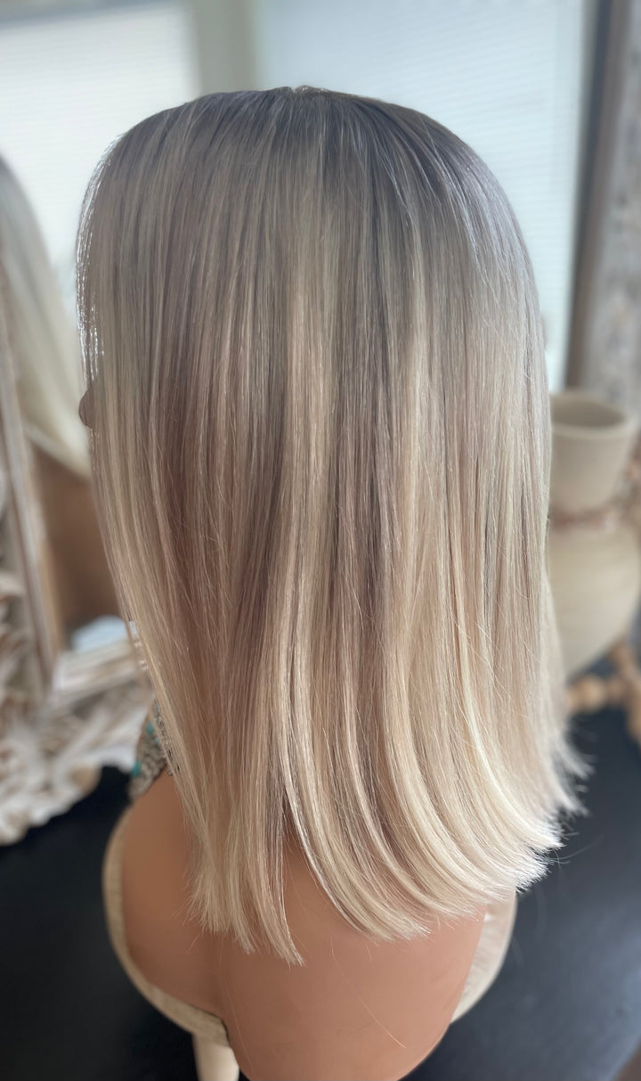 Fully Handtied Mono Top Wig - Light Blonde with Shadow Roots and Lowlights