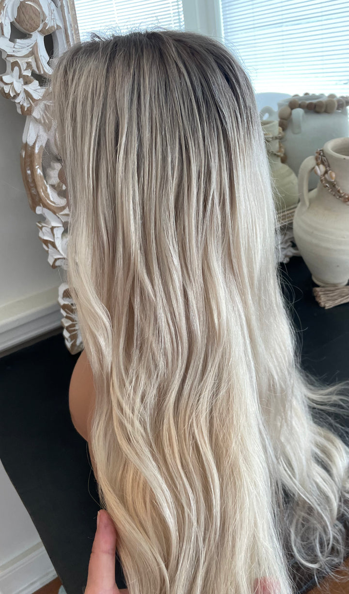 BONITA - Platinum Blonde Wig with Shadow Roots - HD Lace Wig – 100% Human Hair, Natural Hairline