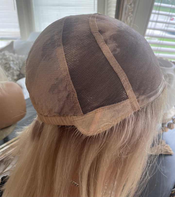 Fully Handtied Mono Top Wig - Light Blonde with Shadow Roots and Lowlights
