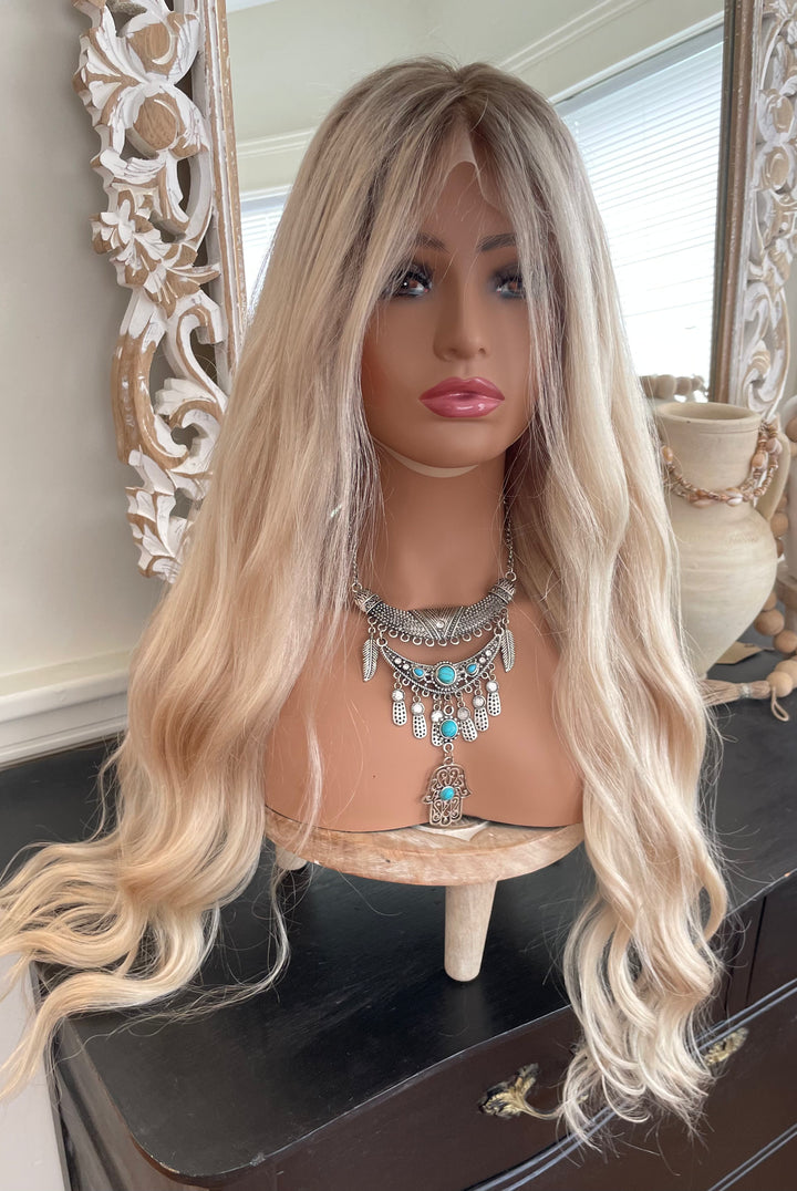 BONITA - Platinum Blonde Wig with Shadow Roots - HD Lace Wig – 100% Human Hair, Natural Hairline