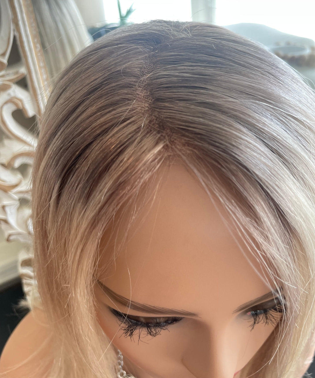Fully Handtied Mono Top Wig - Light Blonde with Shadow Roots and Lowlights