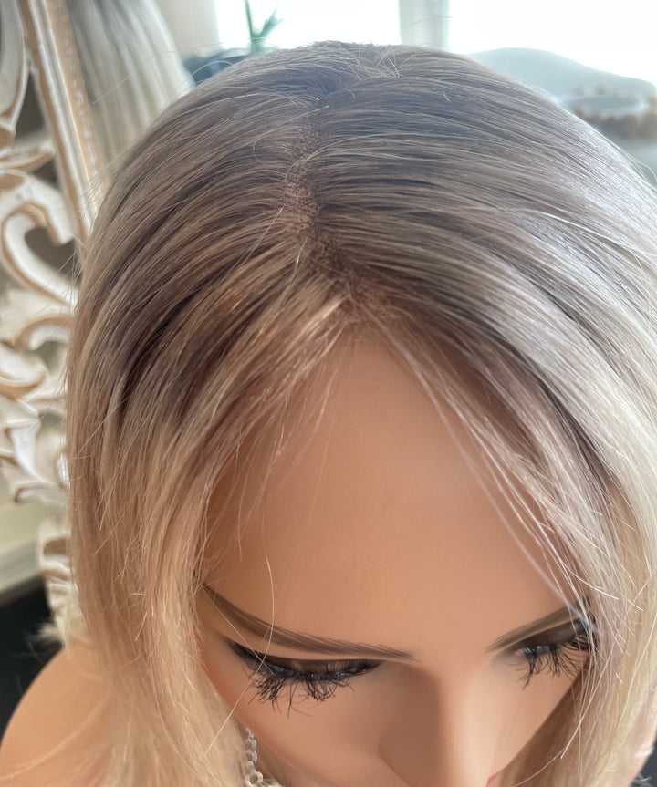 Fully Handtied Mono Top Wig - Light Blonde with Shadow Roots and Lowlights