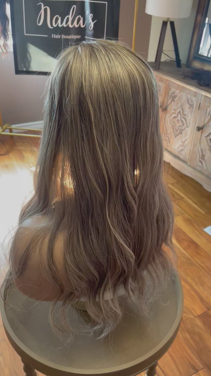 Lace Front with Mono Top Topper - Dimensional Ash Blonde/Dark Blonde Colour