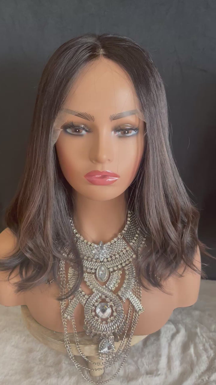 LACE-TOP WIG - Dark Brown with Subtle Highlights - 100% Luxury European Hair