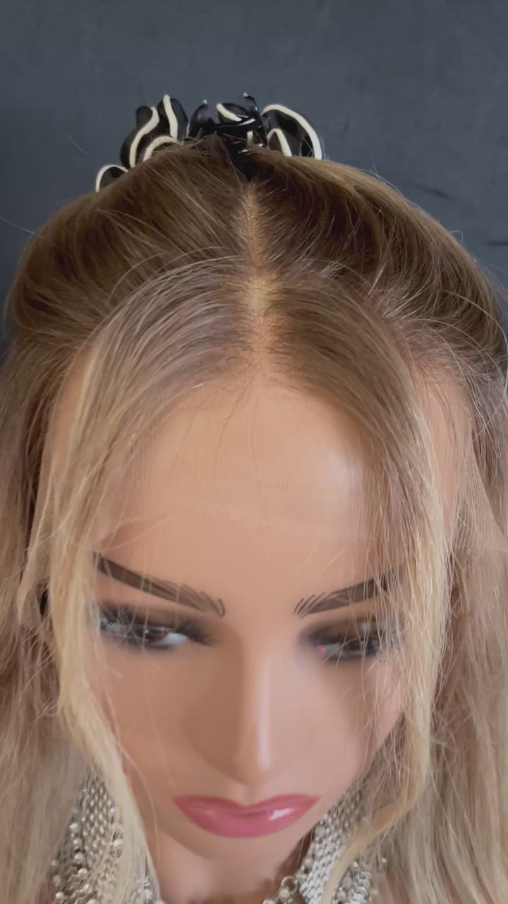 MARBELLA - Light Ash Blonde with Dark Ash Blonde Roots - HD Lace Wig – 100% Human Hair, Natural Hairline