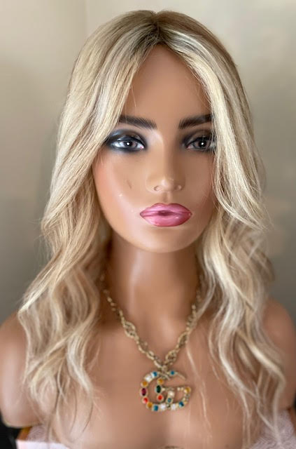 Full Volume Hair Topper - 16"-18" European Luxury Layered Full Volume Hair Topper - Light Cool Blonde & Lowlights
