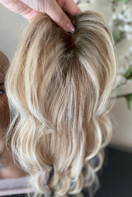 Full Volume Hair Topper - 16"-18" European Luxury Layered Full Volume Hair Topper - Light Cool Blonde & Lowlights