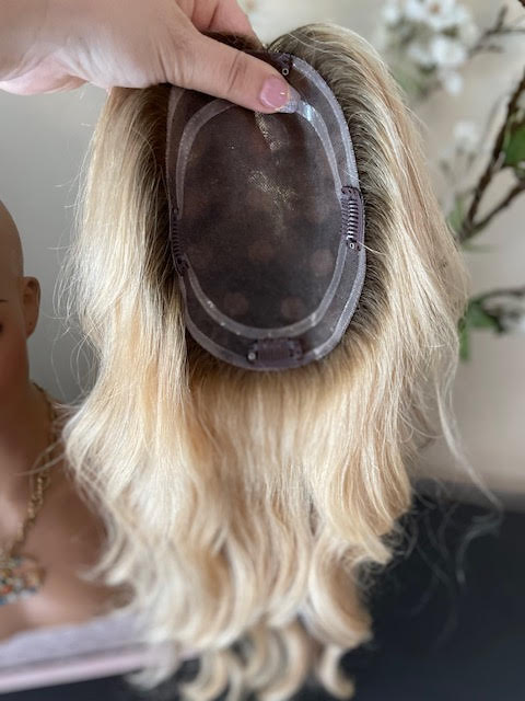 Full Volume Hair Topper - 16"-18" European Luxury Layered Full Volume Hair Topper - Light Cool Blonde & Lowlights