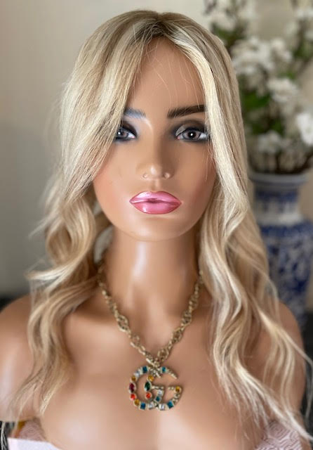 Full Volume Hair Topper - 16"-18" European Luxury Layered Full Volume Hair Topper - Light Cool Blonde & Lowlights