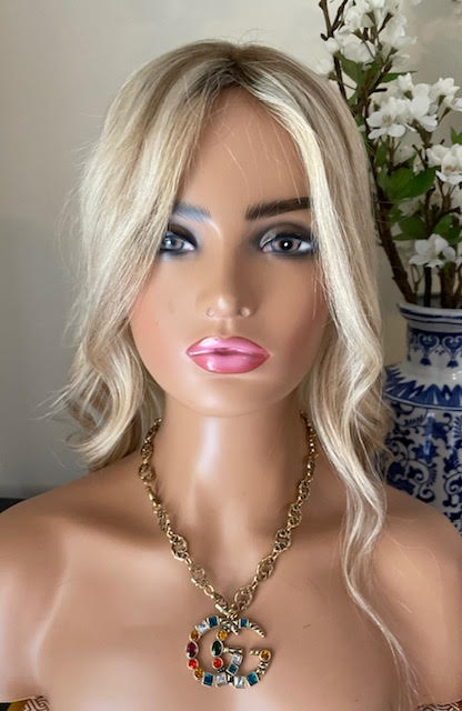 Full Volume Hair Topper - 16"-18" European Luxury Layered Full Volume Hair Topper - Light Cool Blonde & Lowlights