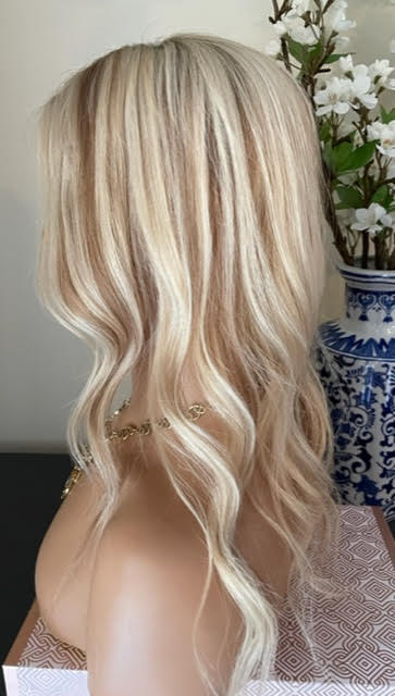 Full Volume Hair Topper - 16"-18" European Luxury Layered Full Volume Hair Topper - Light Cool Blonde & Lowlights